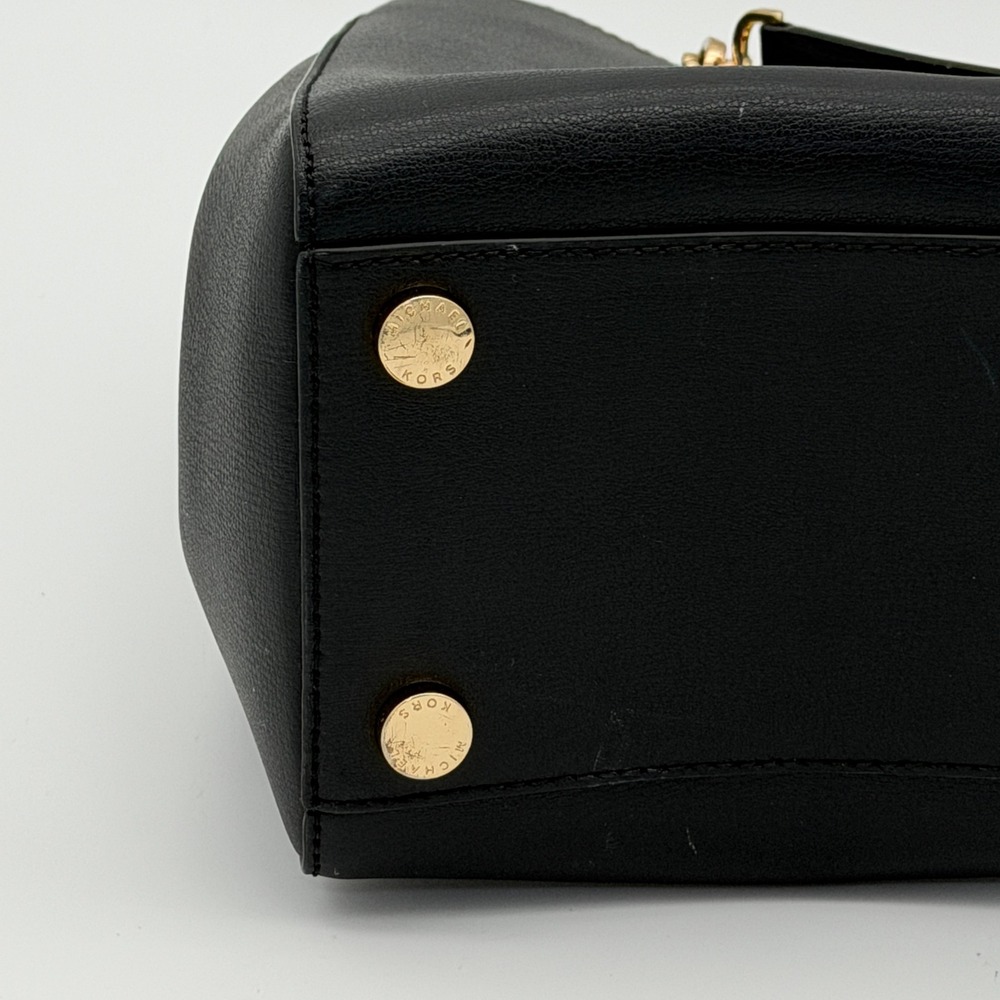Michael Kors Ellis Large Black Leather Gold Chain Shoulder Tote‎ Bag Purse - Picture 9 of 13